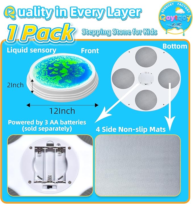 Liquid Light Up Stepping Stones - 1 Pack Round Liquid Sensory Balance Stones for Kids 3 Age Up