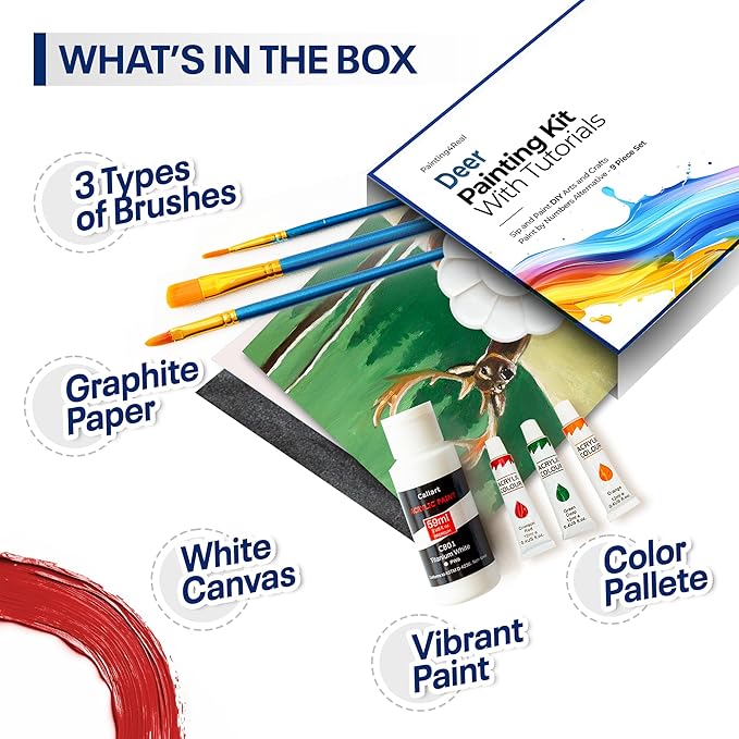 Painting4Real DIY Painting Class Kit for Adults with Video Tutorials: Learn to Paint Deer – How to Paint with Acrylics – Painting & Art Supplies – 9 Piece Acrylic Paint Set