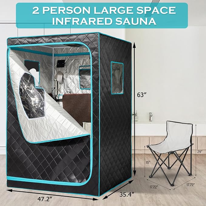 Full Size Infrared Sauna for Home, 2 Person Large Space Personal Home Sauna for Relaxation & Detox, 1500W Dry Heating Technology Indoor Saunas