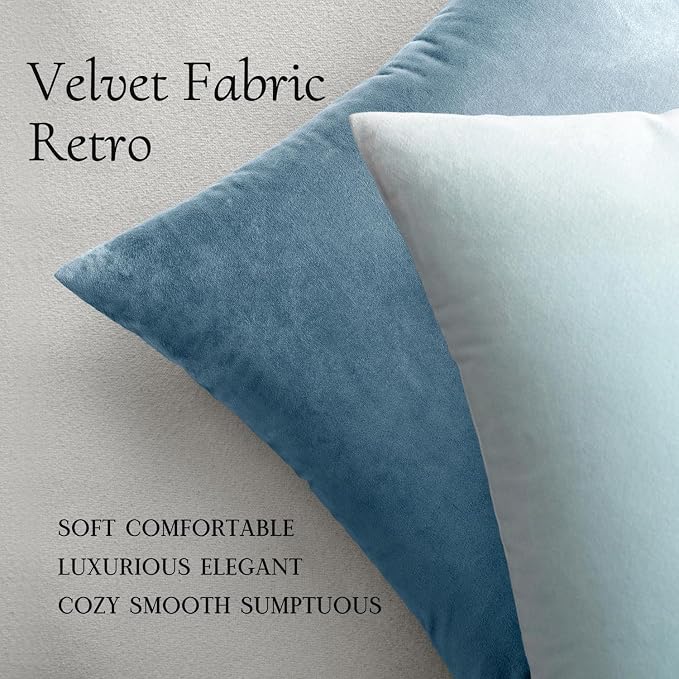 MIULEE Velvet Throw Pillow Covers 20x20 Inch Pack of 2 Blue Gray | Soft Solid Decorative Pillow Covers, Modern Luxury Home Decor, for Couch Chair Sofa Bedroom Livingroom