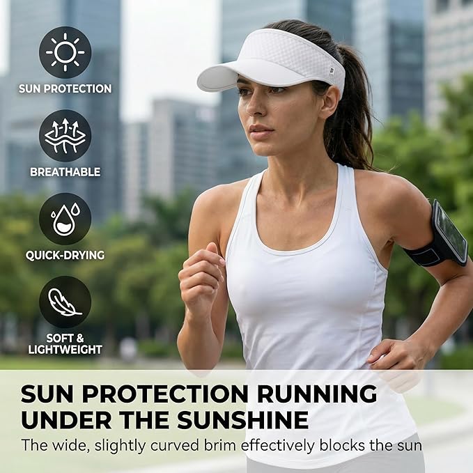 LONGLONG Sports Sun Visor Hat with Non-Slip Toggle Breathable for Women Men | Adjustable Quick Dry Moisture-Wicking Soft Lightweight Mesh Sun Protection Cap Golf Tennis Pickleball Running Garden Hiking