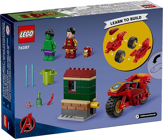 LEGO Marvel Iron Man with Bike and The Hulk Building Set, Easy Build Marvel Toy for Kids, Collectible Playset with Motorcycle Toy and 2 Minifigures, Great Gift for Boys and Girls Ages 4 and Up, 76287