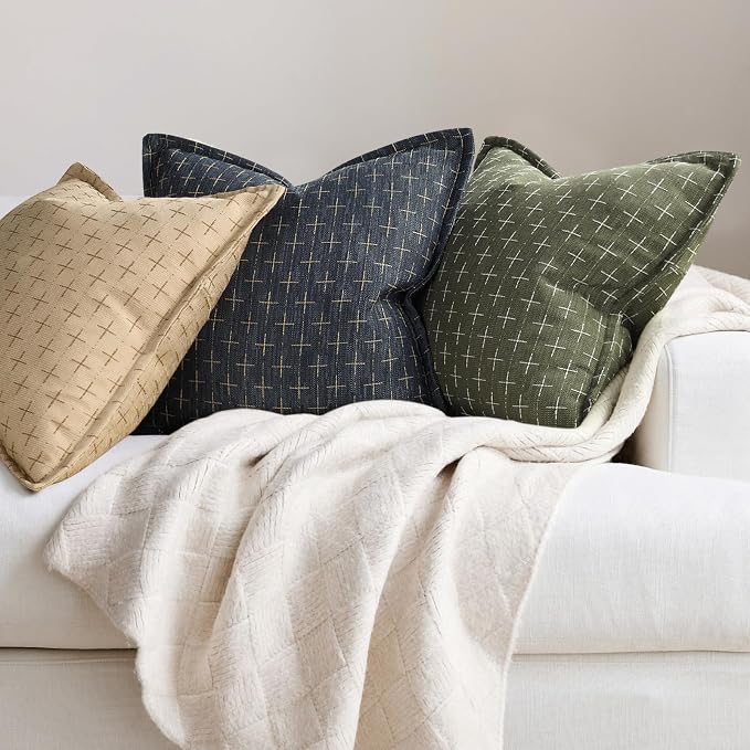 Pillow Covers 20x20 Set of 2 Soft Polyester Textured Pillow Covers with Stylish Flange Edge Cozy Farmhouse Throw Pillows for Couch Bed Sofa Living Room