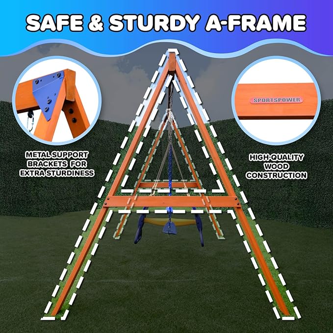 Sportspower Madison Cedar Wooden Swing Set: 2 Height Adjustable Swings and 2 Person Roman Glider Swing, Backyard Outdoor Playset for Kids