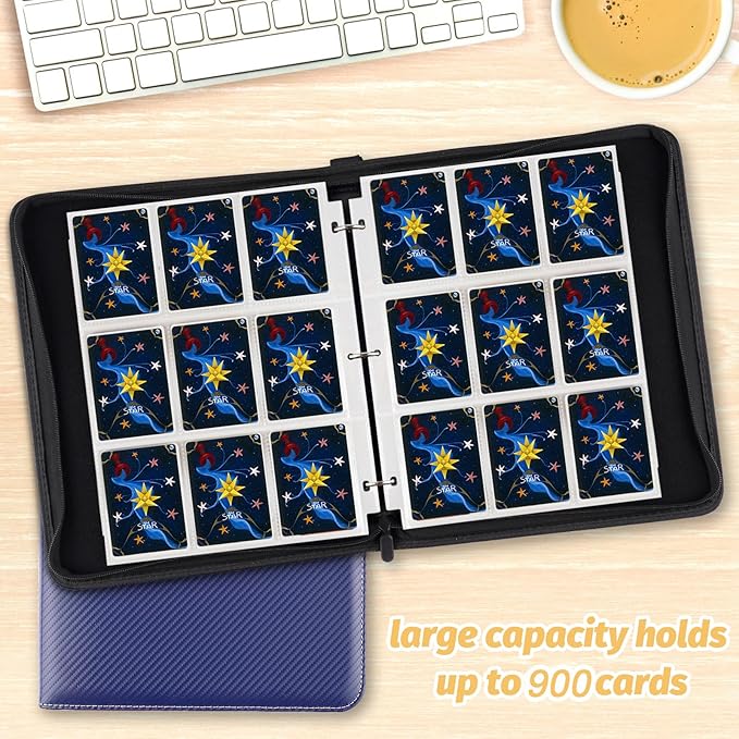 Trading Card Binder, 900 Pockets Card Binder, 9-Poccket Sided Pocket Sports Card Binder, Premium Card Binders Compatible with MTG, TCG, Baseball Cards(Carbon Dark blue)