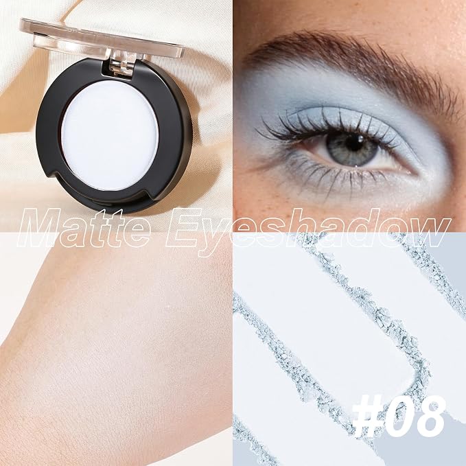 Single Eyeshadow, Baby Blue Blush Matte Finish, Highly Pigmented Blendable Pressed Powder Eye Shadow, Long-Lasting Eye Makeup for Women, Versatile for Spring Summer, Music Festivals #08