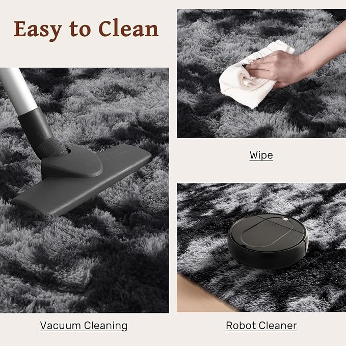 Area Rugs for Living Room 9x12 Black Grey Fluffy Rug,Super Fuzzy Fur Bedroom Carpet for Boys Dorm Office Nursery Modern Home Decor