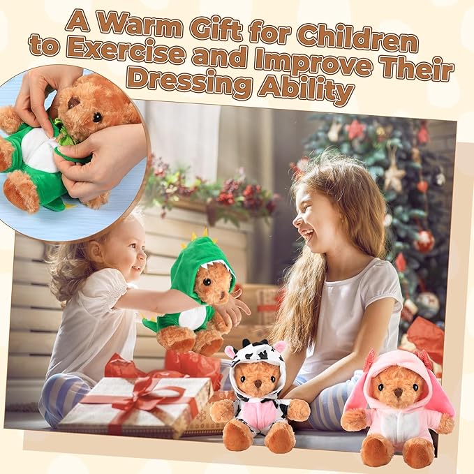 5 Pcs Bear Clothes with 1 Pcs Bear, Stuffed Animal Clothes Fit 6-8 Inches Plush Toy Doll Small Outfit Stuffed Animal Accessories Cute Hoodie DIY Toy