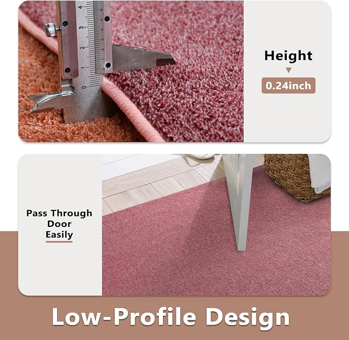 FinRèc 5x7 Washable Area Rugs for Bedroom Living Room, Low Pile Thin Rug Solid Color, Non-Slip Carpet Indoor for Home Decor (Red/White)