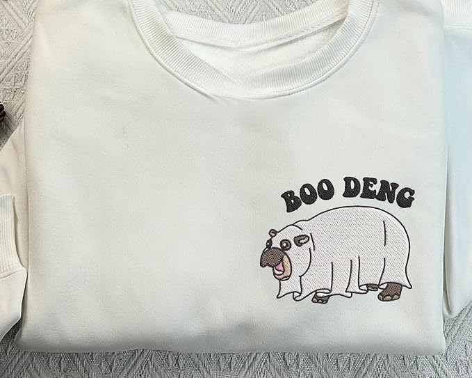 YOUNG GREEN Moo Deng Embroidered Sweatshirt Moo Deng Bouncy Pig Shirt Cute Baby Hippo Sweatshirt Gift For Moo Deng Lovers