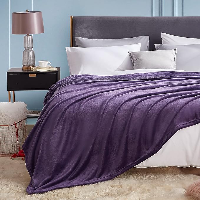 Hansleep Throw XL Purple Fleece Blanket, Soft Flannel Bed Blanket | Fuzzy Cozy Blanket 50x70 Inches, Multi-use for Bed, Sofa, Couch, Travel, Camping, All Season Warm Lightweight Cover