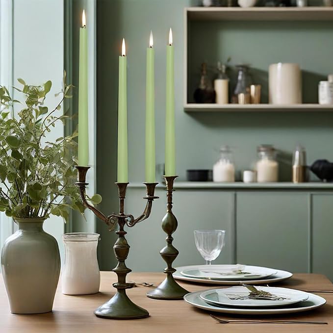 Cedar Scented Taper Candles 10'' Colored Candle Sticks Green Candles Set of 4 | Home Decor Kitchen Decor Wedding Decorations Candles