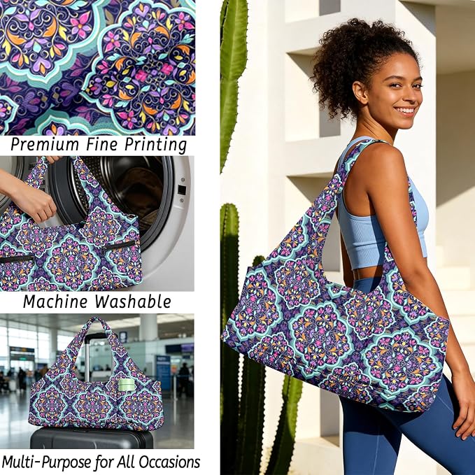 Women's Yoga Bag with Yoga Mat Carrier - Large Mat Pocket Fitness Tote for Pilates, Gym, Travel, Office & Beach
