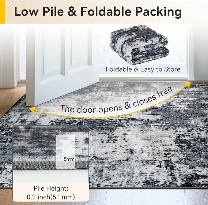 RELEANY Washable Area Rugs 3'x5' Non-Slip Modern Abstract Soft for Living Room Entryway Bedroom Kitchen, Print Pattern, Black Navy Blue Gray
