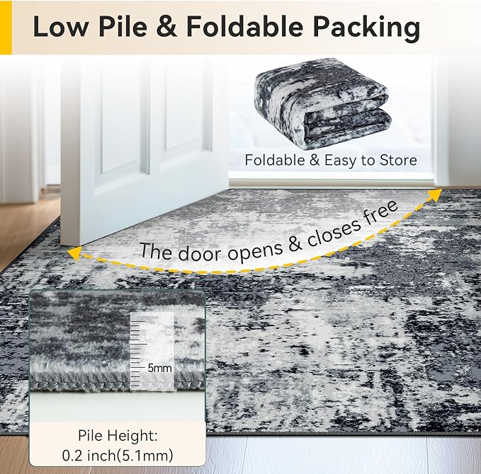 RELEANY Washable Area Rugs 5'x7' Non-Slip Modern Abstract Soft for Living Room Entryway Bedroom Kitchen, Print Pattern, Black Navy Blue Gray