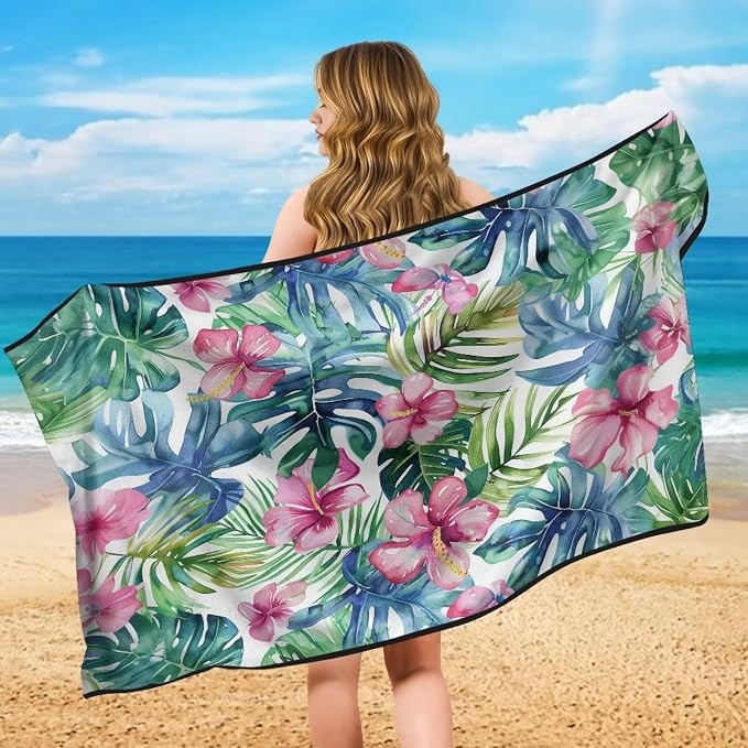 INSTANTARTS Aesthetic Tropical Flower Towel Car Seat Covers Sports Car Towel Mat for Yoga and Travel