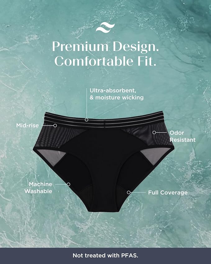 saalt Mesh Hipster Period Underwear | Mid-Rise Leak Proof Underwear for Women, Soft Breathable Fabric