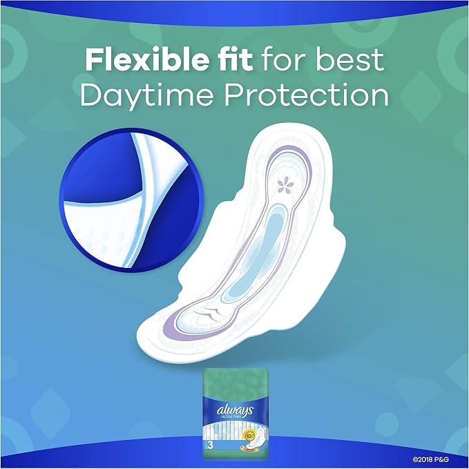 Always Ultra Thin Size 3 Extra Long Super Pads With Wings Unscented, 28 Count