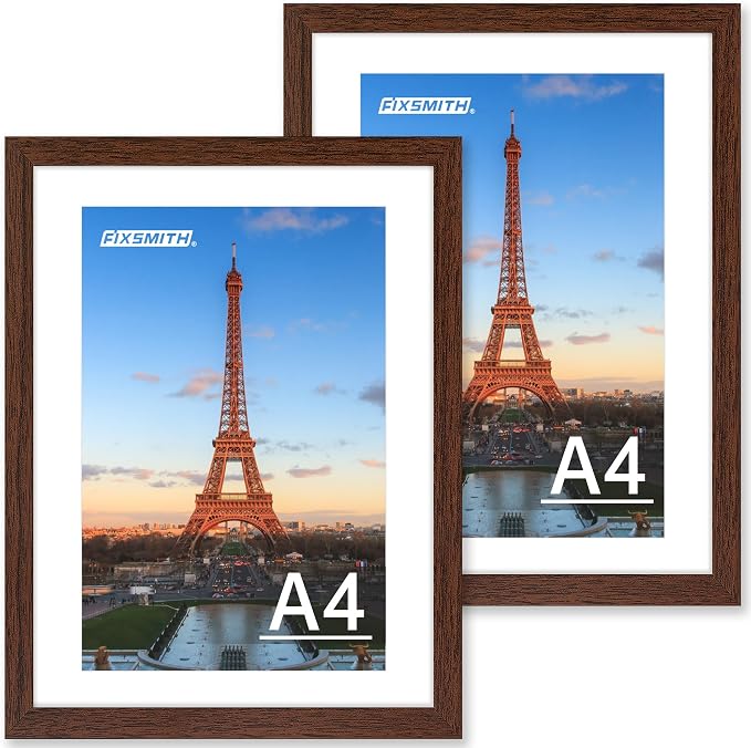 A4 Picture Frame Set of 2, Brown Photo Frame with HD Plexiglass, Display Pictures 6x8 with Mat or 8.3x11.7 Without Mat Multi Picture Frames Collage for Tabletop or Wall Display
