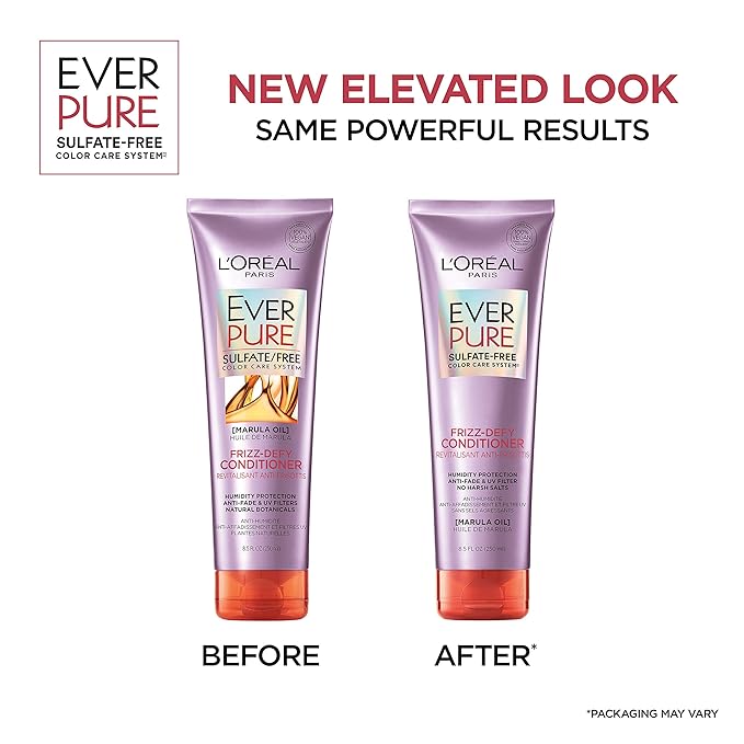 L'Oreal Paris Hair Care EverPure Sulfate Free Frizz Defy Conditioner, with Marula Oil, 2 Count (8.5 Fl; Oz each) (Packaging May Vary)