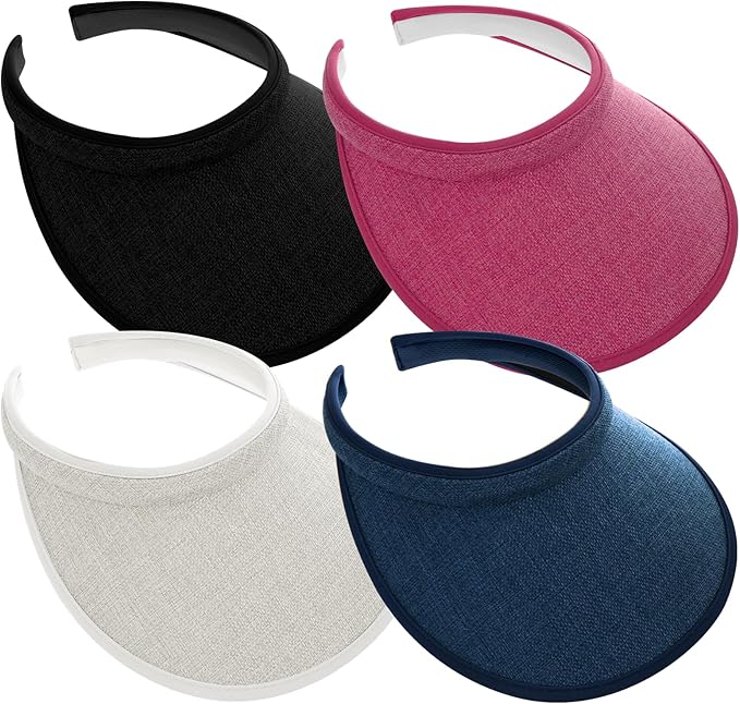 4Pcs Slip On Sun Visor Hats for Women UV Protection, Clip On Wide Brim Golf Visors for Summer Sports Travel Outdoor Activity