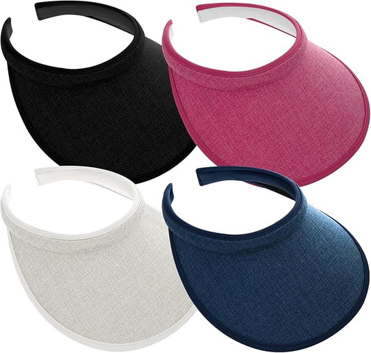 4Pcs Slip On Sun Visor Hats for Women UV Protection, Clip On Wide Brim Golf Visors for Summer Sports Travel Outdoor Activity