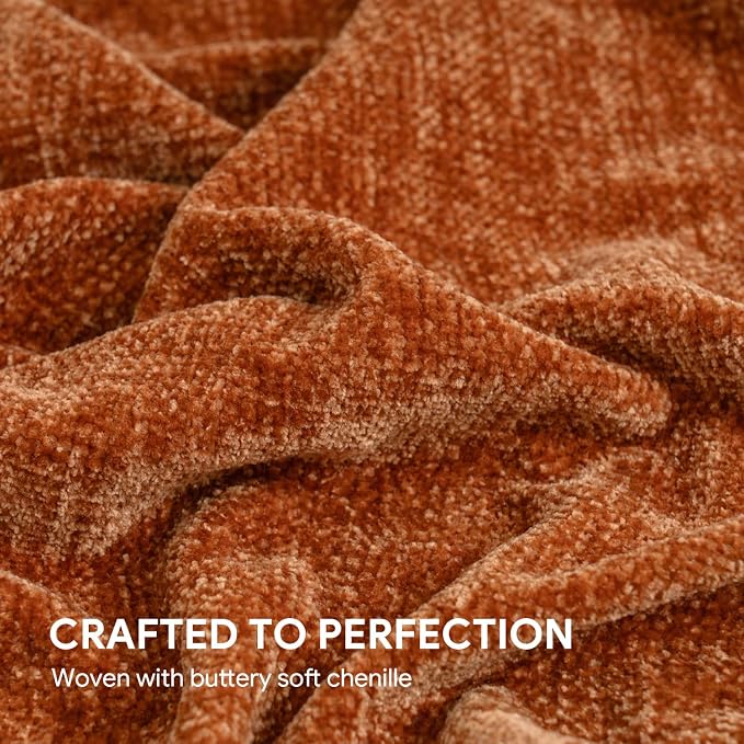 RECYCO Throw Blanket Soft Cozy Chenille Throw Blanket with Fringe Tassel for Couch Sofa Chair Bed Living Room Gift (Rust, 50" x 60") | Super Soft Knit Throw Blanket with Fringe Tassels, Lightweight Knitted Throw, Cozy, Ideal for Sofa Chair Bed Living R...