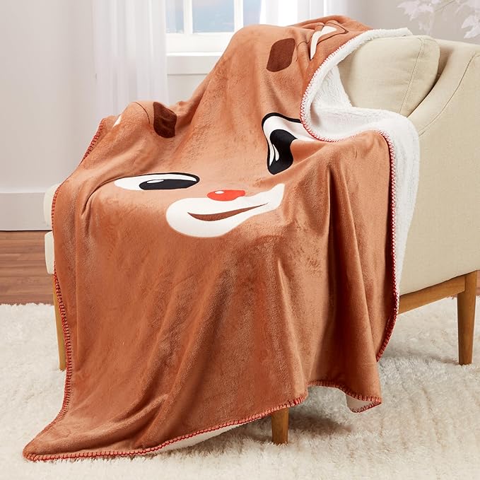 Rudolph The Red Nose Reindeer Holiday Christmas Kids Bedding Soft Plush Cozy Sherpa Blanket Throw, 46 in x 60 in, (Officially Licensed Product) by Franco