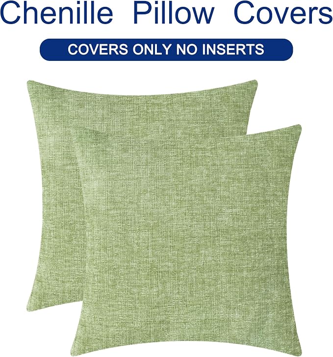 CaliTime Decorative Couch Throw Pillow Covers 24 X 24 Inches Sage Green | Pack of 2, Cozy Chenille Cushion Cases for Sofa Bed Living Room Farmhouse Home