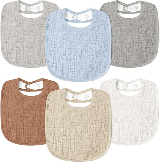 Susurration Muslin Baby Drool Bibs 6Pack Soft Square Adjustable Baby Bandana Bibs for Unisex Girls & Boys