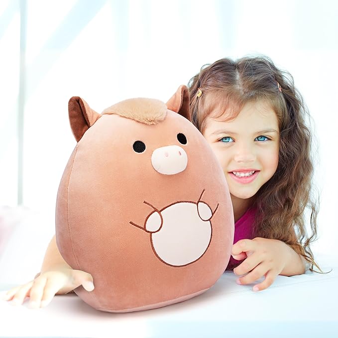 Original 12-inch Horse Plush Pillow Stuffed Animal Toy,Big Size Soft Cute Fat Cuddle Huggable Plushie,Gift for Kids