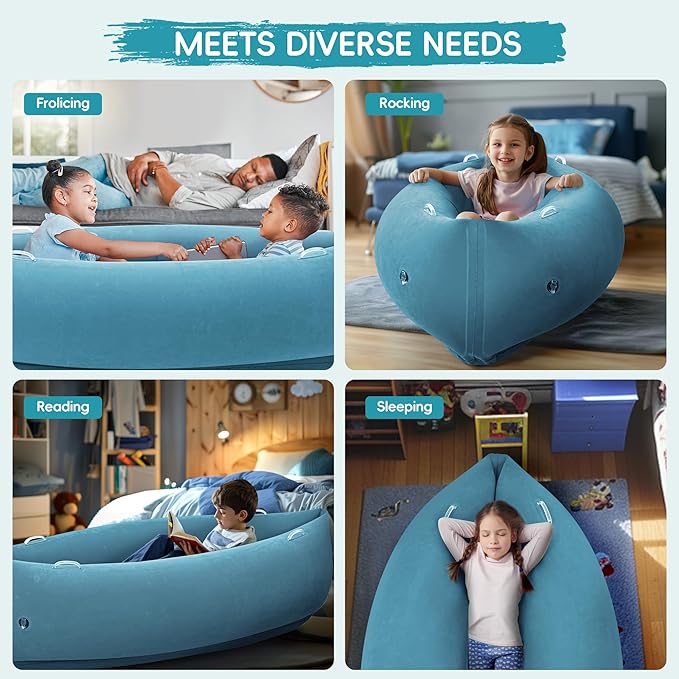 OUTREE Sensory Chair for Kids,60" Includes Electric Air Pump,Inflatable Sensory pod for Children,Sensory Toys for Kids with Autism,Sensory Peapod,Light Blue