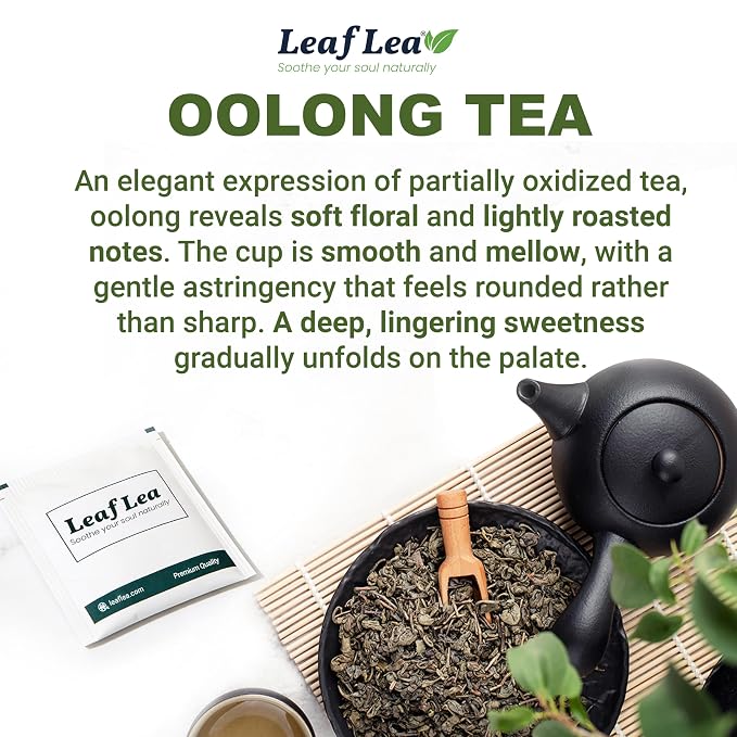 LeafLea Oolong Tea Bags, 100% Pure Leaves, Smooth Toasted Notes, Sugar-Free | 40 Te Oolong Bags, Whole Camellia Sinensis Leaves, Golden Amber Cup, Light Roast Aroma, Caffeinated, Individually Wrapped
