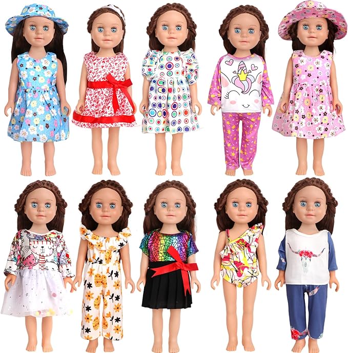 12 Pcs 18 Inch Doll Accessories,5 Sets of Clothes and 2 Pairs of Dolls Shoes (Send by Random) for 18 Inch American Doll, Best Birthday Festivals for Kid, Gril -1