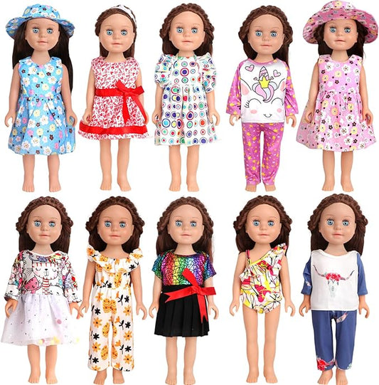 12 Pcs 18 Inch Doll Accessories,5 Sets of Clothes and 2 Pairs of Dolls Shoes (Send by Random) for 18 Inch American Doll, Best Birthday Festivals for Kid, Gril -1
