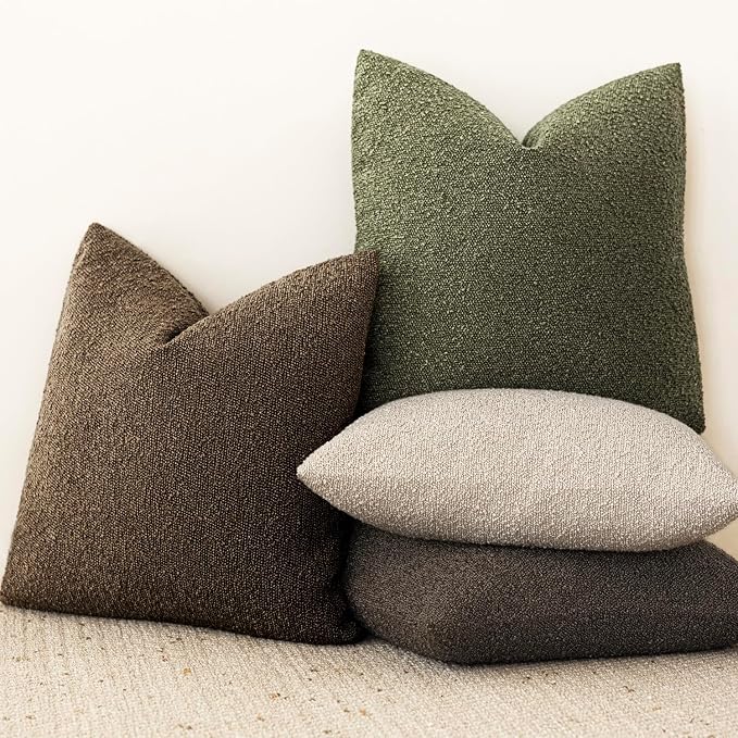 Foindtower Pack of 2, Decorative Textured Boucle Throw Pillow Covers Accent Solid Pillow Cases Cozy Soft Couch Cushion Case for Chair Sofa Bedroom Living Room Home Decor 22x22 Inch Chocolate