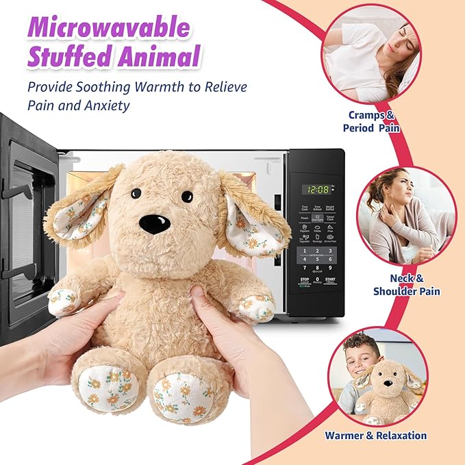 Ditucu Original Golden Retriever Microwavable Weighted Stuffed Animal Heated Dog Plush for Warmth Comfort Period Cramps Pain Plushies Toys Gifts for Kids Adults Light Brown 9 inch