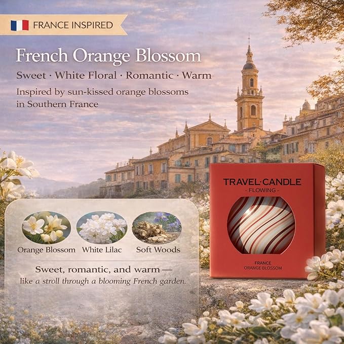 French Orange Blossom Scented Candle for Home, Soy Aromatherapy Decorative Candle Gift for Women, Portable Orb Candle, Travel Inspired Home Fragrance