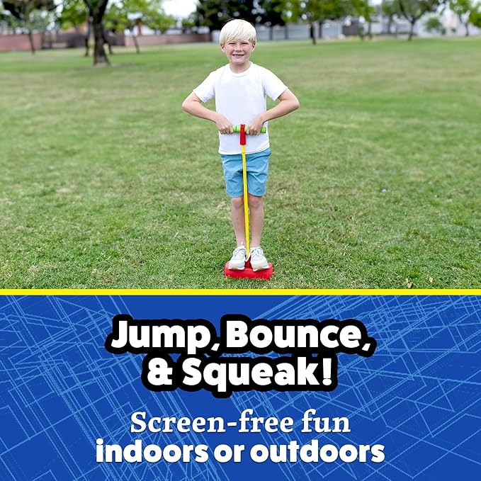 Stomp Hopper Pogo Stick - Jump, Bounce & Squeak Foam POGO Jumper for Kids - Toddler Pogo Stick with Soft Grips & Stretchy Bands - STEM Indoor & Outdoor Toys for 3-5 Year Olds