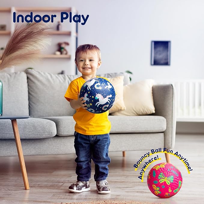 U&C Planet 2 Pack Playground Balls for Toddler Kids, 6 inch 8.5 inch Cartoon Rubber Balls with Pump, Dodgeball Kickball for Outdoor & Indoor Game, Great Gift for Boys Girls Aged 1 and Above