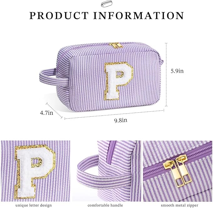 YOOLIFE Travel Makeup Bag - Personalized Monogram Initial Makeup Bags Cosmetic Toiletry Bag Pouch for Women, Mom, Her Best Friend, Female Teacher, Birthday Gifts