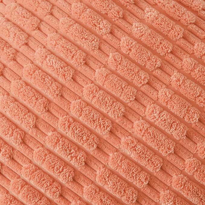 Volcanics Pack of 2 Corduroy Decorative Coral Throw Pillow Covers 18x18 | Soft Striped Square Cushion Cases, Modern Farmhouse Boho Home Decor