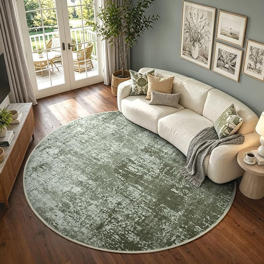 6Ft Round Area Rugs for Living Room, Soft Non-Slip Washable Rugs Modern Abstract Pattern Carpet for Bedroom Indoor Floor Nursery Home Decor (Green)