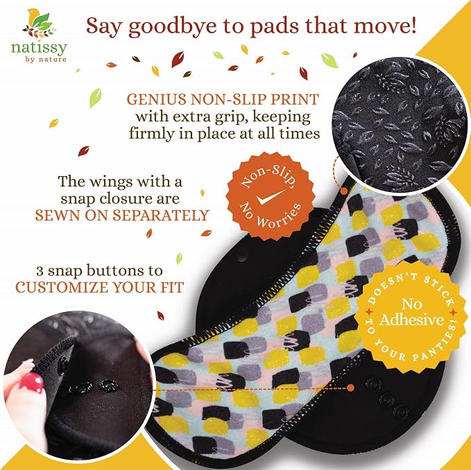 Cloth Panty Liners Thong 7-Pack (Small) Mini Organic Cotton Reusable Panty Liners for Women & Non Slip Cloth Menstrual Pads Light Flow 6-Pack (S+M) Cloth Period Pads for Care-Free Period