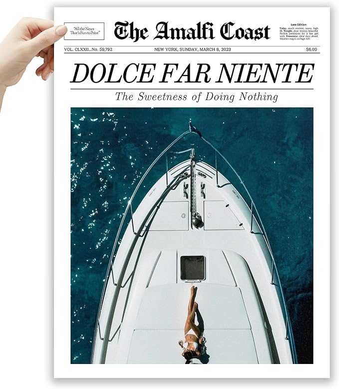 EcoHest 12x16 in Dolce Far Niente Newspaper Canvas Art | Unframed Canvas Print, Italian Summer Newspaper Decor for Living Room, Bedroom, Apartment, Dorm Room, 1Pack