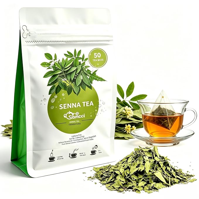 Samcci - Senna Tea, 50 Teabags, 1.5g/bag - Senna Leaf Tea for Constipation -Digestive - Poop for Promoting Digestion - Colon Cleanse -Non-GMO - Caffeine-free