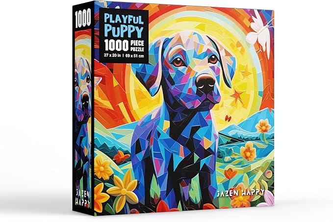 Challenging Jigsaw Puzzle for Adults and Families - 1000 Pieces - Playful Puppy - Jazen Happy - 27x20 inch - Poster Included Puzzle