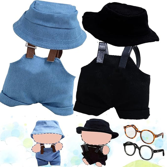 Clothes Set for Doll, 17cm Hat & Overalls Set Dolls Clothes Accessories Suit, Stylish Clothes for Dress up Unique Style (NO Doll) (Blue+Black, 2-Pack)