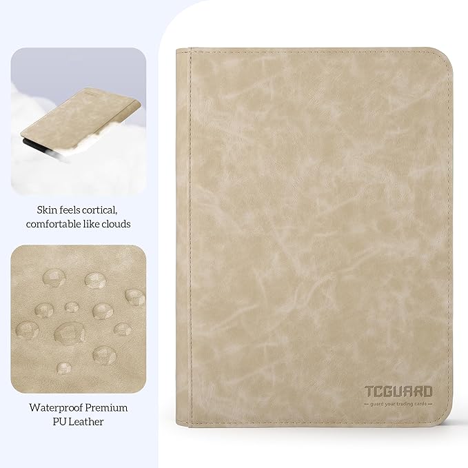 Trading Card Binder, 9 Side Loading Pocket Card Album Hold Up to 540 Cards, Zipper Binder for Cards Collection, TCG Card Holder for Game Card, Sports Card, Yugioh, MTG etc.(Beige 9)