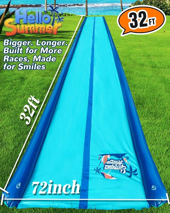 Slip and Water Slide for Kids and Adults Backyard,2 Lanes Extra Long Inflatable Slip and Water Slide with Sprinkler and Bodyboards,Heavy Duty Summer Outdoor Water Toy,Blue Shark Theme